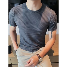 Mens Solid Texture Crew Neck Short Sleeve T-Shirt