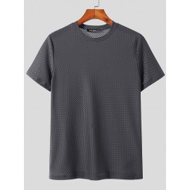 Mens Solid Texture Crew Neck Short Sleeve T-Shirt