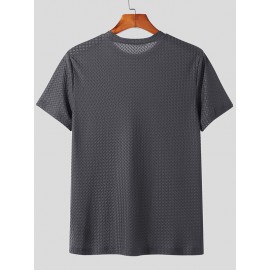 Mens Solid Texture Crew Neck Short Sleeve T-Shirt