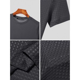 Mens Solid Texture Crew Neck Short Sleeve T-Shirt