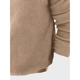 Mens Contrast Patchwork Quarter Button Waffle Knit Long Sleeve T-Shirts Winter