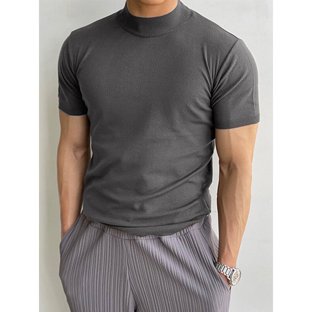 Mens Solid Crew Neck Knit Short Sleeve T-Shirt