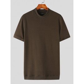 Mens Solid Crew Neck Knit Short Sleeve T-Shirt