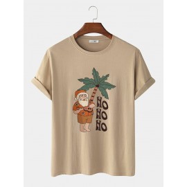 Mens Christmas Tropical Santa Claus Print Short Sleeve T-Shirts Winter