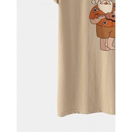 Mens Christmas Tropical Santa Claus Print Short Sleeve T-Shirts Winter