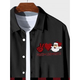 Mens Christmas Santa Claus Plaid Patchwork Lapel Long Sleeve Shirts Winter