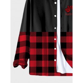 Mens Christmas Santa Claus Plaid Patchwork Lapel Long Sleeve Shirts Winter