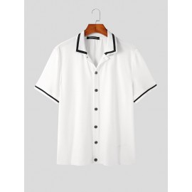 Mens Contrast Trim Lapel Knit Short Sleeve Shirt