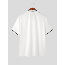 Mens Contrast Trim Lapel Knit Short Sleeve Shirt