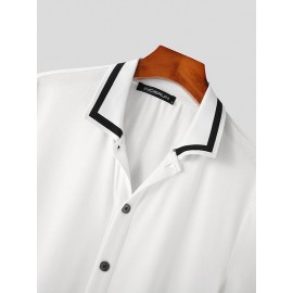 Mens Contrast Trim Lapel Knit Short Sleeve Shirt