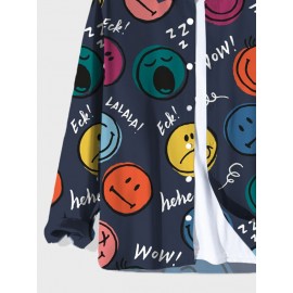Mens Allover Colorful Smile Print Lapel Long Sleeve Shirts Winter