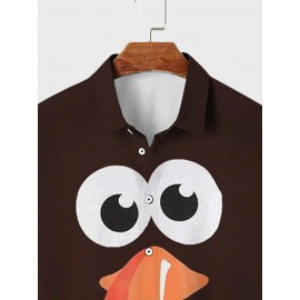 Mens Cartoon Chicken Graphic Lapel Casual Short Sleeve Shirts Winter