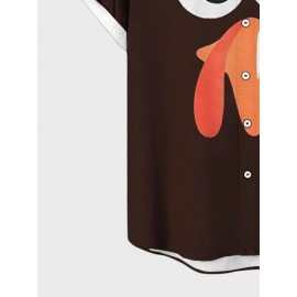Mens Cartoon Chicken Graphic Lapel Casual Short Sleeve Shirts Winter