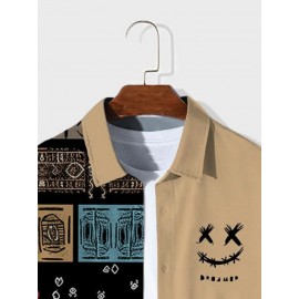 Mens Ethnic Tribal Smile Print Patchwork Long Sleeve Shirts Winter