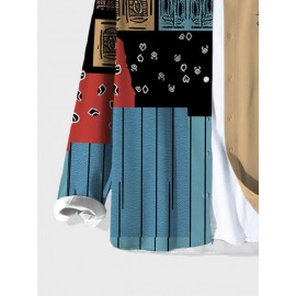 Mens Ethnic Tribal Smile Print Patchwork Long Sleeve Shirts Winter