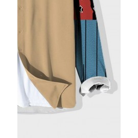 Mens Ethnic Tribal Smile Print Patchwork Long Sleeve Shirts Winter