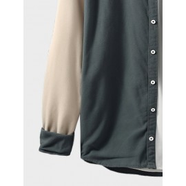 Mens Smile Print Contrast Patchwork Lapel Long Sleeve Shirts Winter