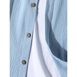 Mens Solid Button Up Long Sleeve Drawstring Hooded Shirts