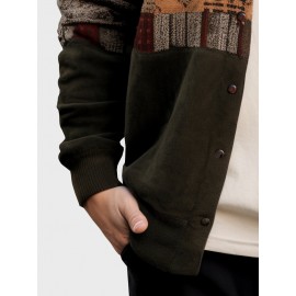 Mens Ethnic Vintage Geometric Pattern Patchwork Long Sleeve Shirts Winter