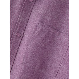 Mens Solid Stand Collar Chest Pocket Short Sleeve Shirt