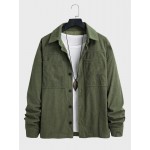 Mens Solid Double Pocket Lapel Corduroy Long Sleeve Shirts Winter
