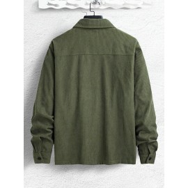 Mens Solid Double Pocket Lapel Corduroy Long Sleeve Shirts Winter