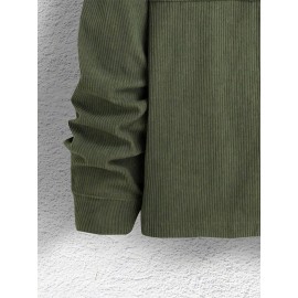 Mens Solid Double Pocket Lapel Corduroy Long Sleeve Shirts Winter