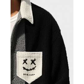 Mens Smile Print Color Block Patchwork Casual Long Sleeve Shirts Winter