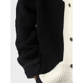 Mens Smile Print Color Block Patchwork Casual Long Sleeve Shirts Winter