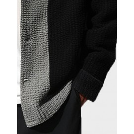 Mens Smile Print Color Block Patchwork Casual Long Sleeve Shirts Winter