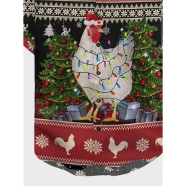 Mens Christmas Element Chicken Print Lapel Short Sleeve Shirts Winter