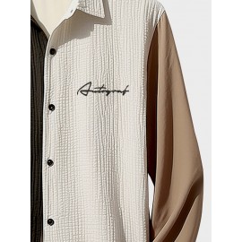 Mens Contrast Patchwork Texture Lapel Cotton Long Sleeve Shirts Winter