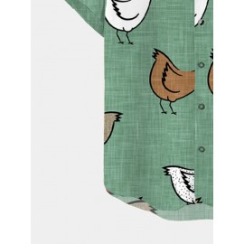 Mens Allover Christmas Chicken Print Lapel Short Sleeve Shirts Winter