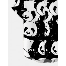 Mens Allover Panda Print Lapel Casual Short Sleeve Shirts Winter
