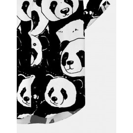 Mens Allover Panda Print Lapel Casual Short Sleeve Shirts Winter