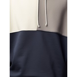 Mens Color Block Patchwork Casual Loose Drawstring Hoodies Winter
