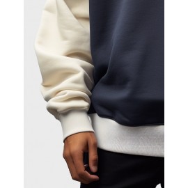 Mens Color Block Patchwork Casual Loose Drawstring Hoodies Winter