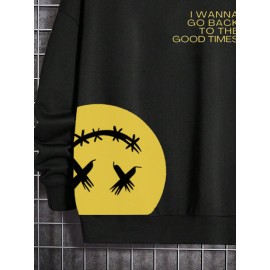 Mens Smile Slogan Print Casual Long Sleeve Hoodies Winter