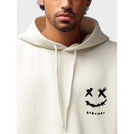 Mens Smile Face Embroidered Patchwork Kangaroo Pocket Drawstring Hoodies Winter