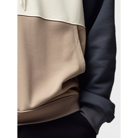 Mens Smile Face Embroidered Patchwork Kangaroo Pocket Drawstring Hoodies Winter