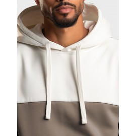 Mens Two Tone Patchwork Kangaroo Pocket Casual Drawstring Hoodies Winter
