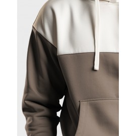 Mens Two Tone Patchwork Kangaroo Pocket Casual Drawstring Hoodies Winter