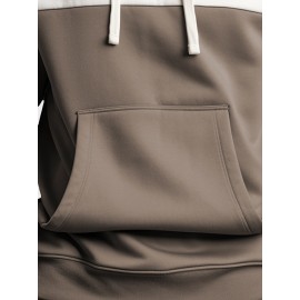 Mens Two Tone Patchwork Kangaroo Pocket Casual Drawstring Hoodies Winter