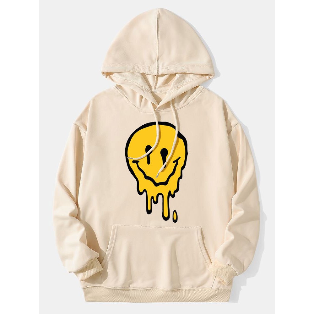 Mens Drip Smile Face Graphic Kangaroo Pocket Drawstring Hoodies Winter