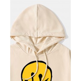 Mens Drip Smile Face Graphic Kangaroo Pocket Drawstring Hoodies Winter