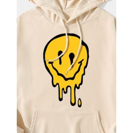 Mens Drip Smile Face Graphic Kangaroo Pocket Drawstring Hoodies Winter
