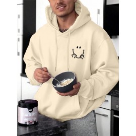 Mens Smile Face Chest Print Kangaroo Pocket Drawstring Hoodies Winter