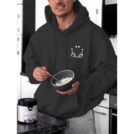 Mens Smile Face Chest Print Kangaroo Pocket Drawstring Hoodies Winter