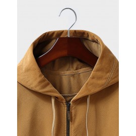 Mens Solid Half Zip Flap Pocket Casual Drawstring Hoodies Winter