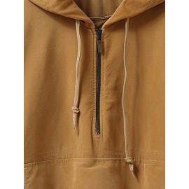 Mens Solid Half Zip Flap Pocket Casual Drawstring Hoodies Winter